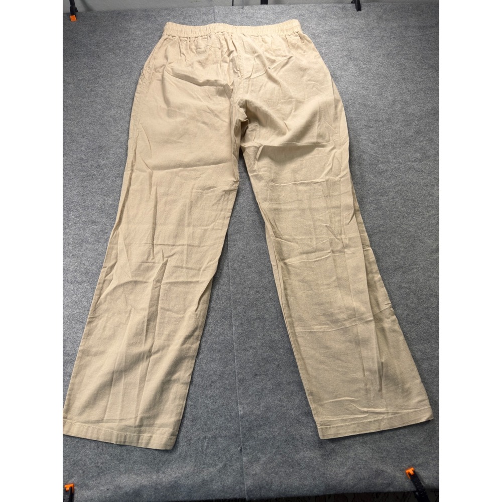 Puimentiua Cotton Linen Pants Men Size Medium Beige Sun Graphic Beach Loose Fit - Picture 4 of 13